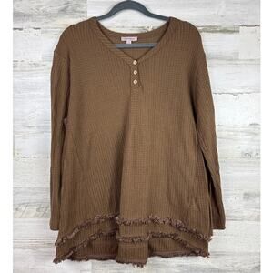 Remixmess womens large long sleeve boho tunic top blouse shirt fringe brown